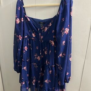 Floral Blue Women's Midi Dresss